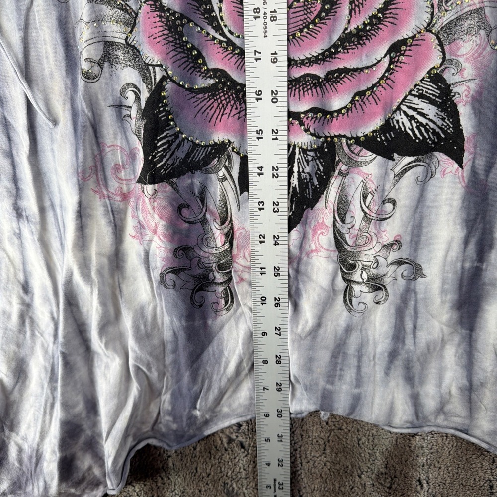 Vocal Gray Tie Dye Embellished Cross Pink Rose Tunic Dress Sleeveless USA Medium - Picture 7 of 8